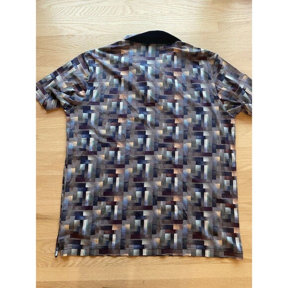 Bugatchi Men’s Large Polo Shirt Multicolor Geometric Cotton Knit Retro Style - Picture 2 of 6